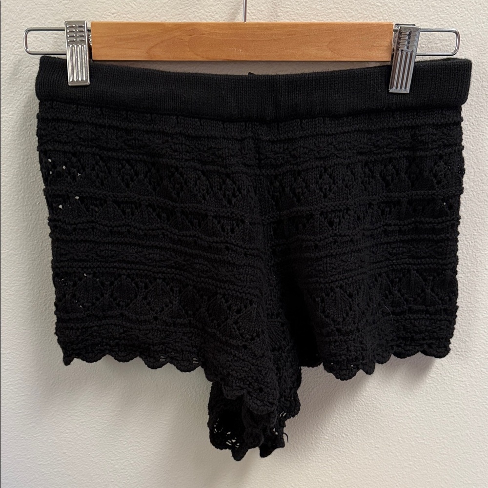 Divided Black High Waist Crochet Shorts